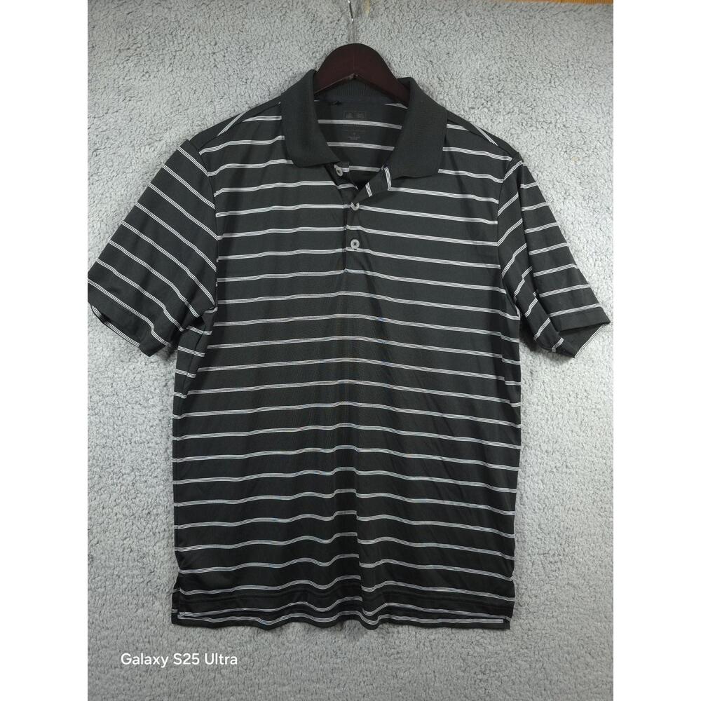 Adidas Pure Motion Mens Polo Golf Shirt Size M Black White Stripe